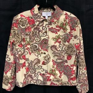 St. John Gray Floral Denim Jean Jacket Blazer